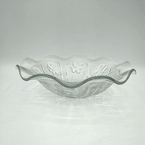 Jeanette Glass Iris Herringbone Clear Depression Carnival Glass Ruffled Bowl Vtg